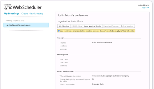 Lync Web Scheduler